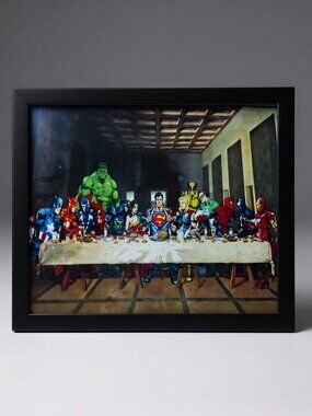 Superheroes Last Supper Parody Framed Art Print Marvel DC Comics | Wall Art